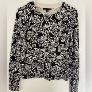 Banana Republic Black and White Floral Cardigan Sweater